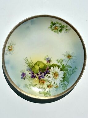 Royal Rudolstadt Prussia Hand-Painted Daisy Floral Decorative Plate Gold Rim, 6”